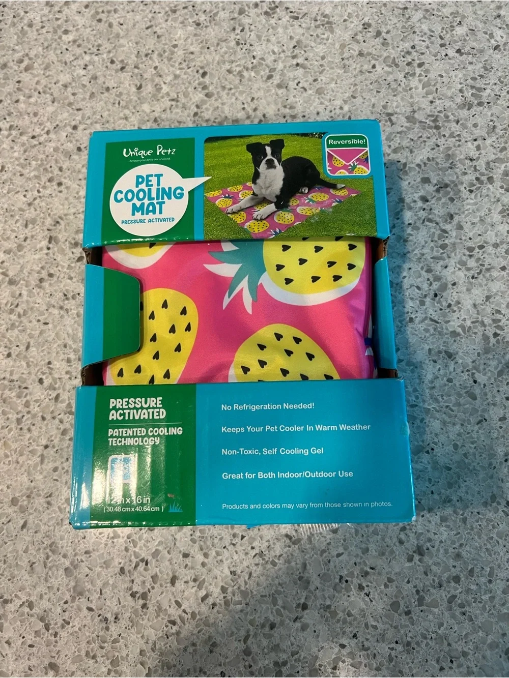 Unique Petz Pineapple Print Pet Cooling Mat - Pink & Yellow